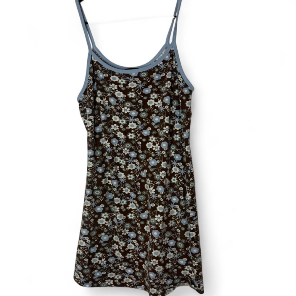 Brown & Blue Floral Slip Dresz